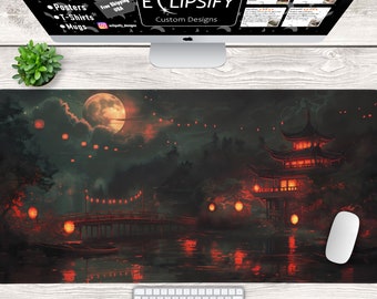 Japanse landschapsbureaumat, anime-bureaumat, Japanse muismat, anime-muismat gamingmuismat, bureaudecoratie