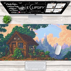 Pixel Art Cottage Core Mouse Pad, Cottage Core Desk Mat, Pixel Art, Gamer Mouse Pad, Gamer Desk Mat