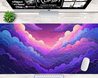 Cute Cloud Pastel Purple And Pink Mouse Pad, Pink Desk Mat, Cute Pastel Desk Mat, Cute Cloud Desk Mat, Gaming Mouse Pad, Desk Decor