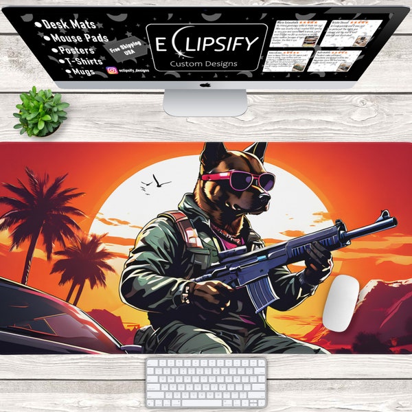 Dog Grand Theft Mouse Pad, Dog Grand Theft Desk Mat, Video Game, Gamer Gift, Gaming Mouse Pad, Gaming Desk Mat, Funny, Meme, Retro