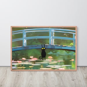 Black Cat poster Wall Art, Black Cat Art, Black Cat Print, Floral Print, Claude Monet Cat Poster, Funny Cat Print, Cat Lovers