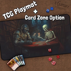 Knight Skeleton Playing Cards TCG Playmat, Dungeons Board Game, Skeleton, Knight MTG Play Mat With Zones, Fantasy Playmat, Gifts for Gamer