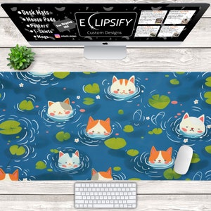Süße Katze Kawaii Lofi Mauspad, Katzen Schreibtischmatte, Süße Pastell Schreibtischmatte, Süße Schreibtischmatte, Gaming Maus Pad, Schreibtisch Dekor
