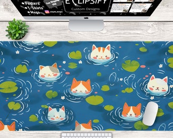 Alfombrilla de ratón kawaii de gato, alfombrilla de escritorio de gato, alfombrilla de escritorio pastel, alfombrilla de escritorio bonita, alfombrilla de ratón para juegos, decoración de escritorio