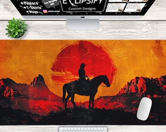 Red Outlaw Cowboy Mouse Pad, Gaming Desk Mat, Mouse Pad, Red Desk Mat, Gaming Mouse Pad, Outlaw Mouse Pad