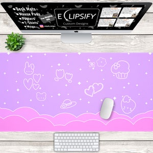 Kawaii Mouse Pad, Pink Desk Mat, Cosy Gaming Mouse Pad, Lofi Deskpad, Doodle Themed Laptop Mat, Cute Desk Accessories, Kawaii Desk Decor
