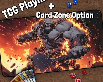 Orc TCG Playmat, Fantasy MTG Play Mat With Zones, Fire, Lava Orc Playmat, Warrior, Gaming, Gifts for Gamers, Board Game