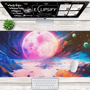 Moon Mouse Pad, Space Desk Mat, Purple Mouse Pad, Purple Planet, Colorful, xl Mouse Pad, LED Mousepad, Gaming Mouse Pad, Gaming Mouse Pad