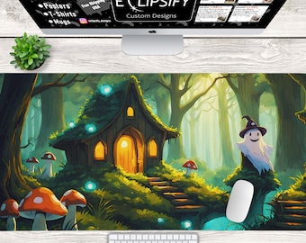 Dark Cottagecore Desk Mat, Witchy Mushroom Gaming Mousepad, Forest Extended Mousepad, Gamer desk