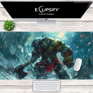 Green Orc Warrior Fantasy Gaming Mouse Pad, Orc Desk Mat, Blue Mouse Pad, Fantasy, Warrior, Gamer Gift