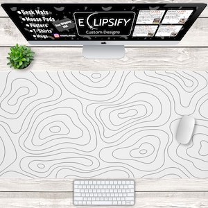 White Topograhic Mouse Pad, White Desk Mat, Minimalist Desk Mat, Black and White Desk Mat, Gaming Mouse Pad, Gaming Desk Mat