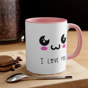 Taza de café con acento de anime Kawaii con cara linda, 11 oz