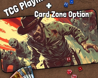 Tapete de juego TCG de zombis, Sheriff Survivor, Cómic, Tapete de juego MTG con zonas, Tapete de juego de muertos, Caminando, Último de, Regalos para jugadores, Juego de mesa