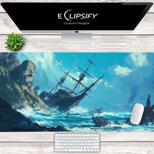 Tapis de bureau naufrage de bateau pirate, tapis de souris de bateau, bateau pirate, tapis de souris océan, tapis de bureau minimaliste, tapis de bureau pirate, tapis de souris gaming
