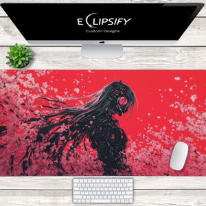 Cyberpunk Anime Girl Desk Mat, Anime Girl Mouse Pad, Pink Minimalist Desk Pad, CyberPunk Girl, Lo Fi, XL, Fantasy Playmat, Gaming Mouse Pad