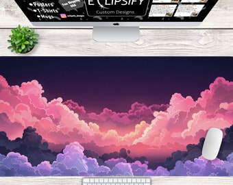 Cute Cloud Pastel Purple Mouse Pad, Pink Desk Mat, Cute Pastel Desk Mat, Cute Cloud Desk Mat, Gaming Mouse Pad, Desk Decor