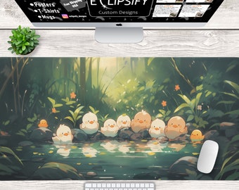 Cute Ducks Kawaii Lofi Mouse Pad, Duck Desk Mat, Cute Pastel Desk Mat, Cute Desk Mat, Gaming Mouse Pad, Desk Decor