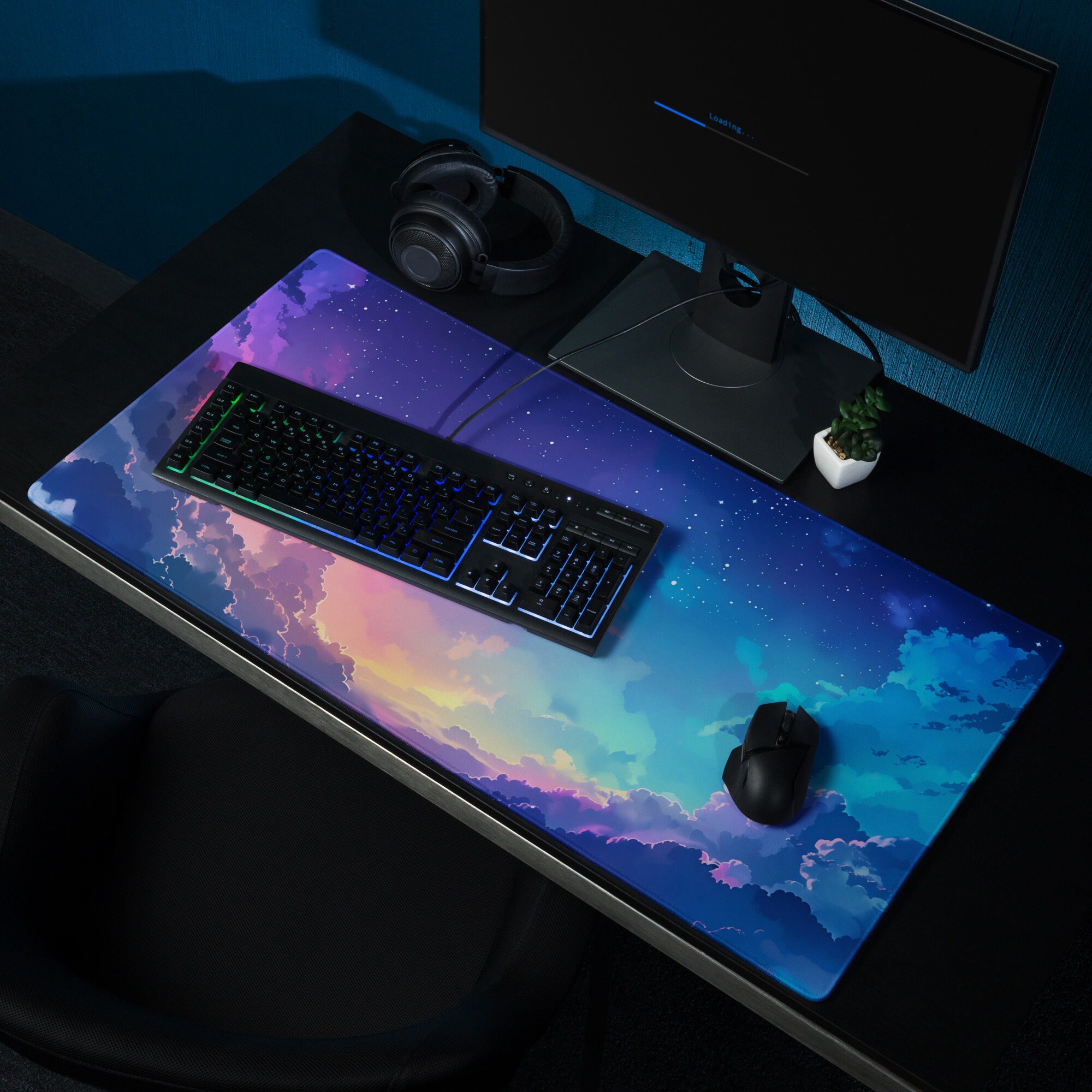 Cute Blue Space Nebula Pastel Kawaii Lofi Mouse Pad, Space Desk Mat ...