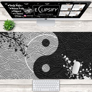 Yin Yang Maus Pad, Japanische Schreibtischmatte, Yin Yang Schreibtischmatte, Japanische Maus Pad, schwarz und weiß, Gamer Maus Pad, Gamer Schreibtischmatte