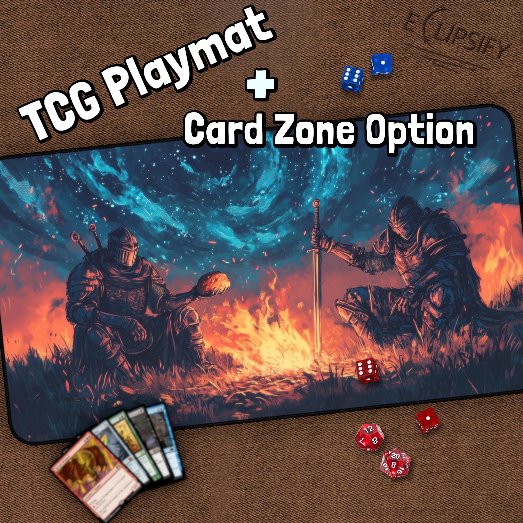 Knight TCG Playmat, Souls, Bonfire Knight MTG Play Mat With Zones