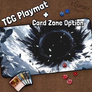 Tapete de juego Black Hole TCG, tapete de juego Space MTG con zonas, blanco y negro, tapete de juego Singularity, regalos para jugadores, juego de mesa