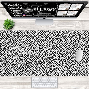 Black and Grey Pattern Mouse Pad, Black and White Desk Mat, Gaming Mouse Pad, Gamer Desk Mat