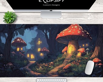Dark Cottagecore Mouse Pad, Witchy Desk Mat, Mushroom Forest, Extended Mousepad, Aesthetic Night Scenery, Gaming, Fantasy, Playmat