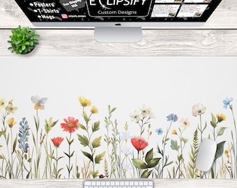Wildflower Floral Desk Mat, Gaming Mouse Pad, Cottagecore Mousepad, Keyboard Mouse Mat Desk Pad for Work Game Office Home XL