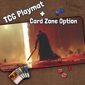 Tapete de jogo Dark Demon Slayer TCG, Tapete de jogo Demon Fantasy MTG com zonas, Tapete de jogo vermelho, Tapete de jogo Evil Warrior, Presentes para jogadores, Jogo de tabuleiro