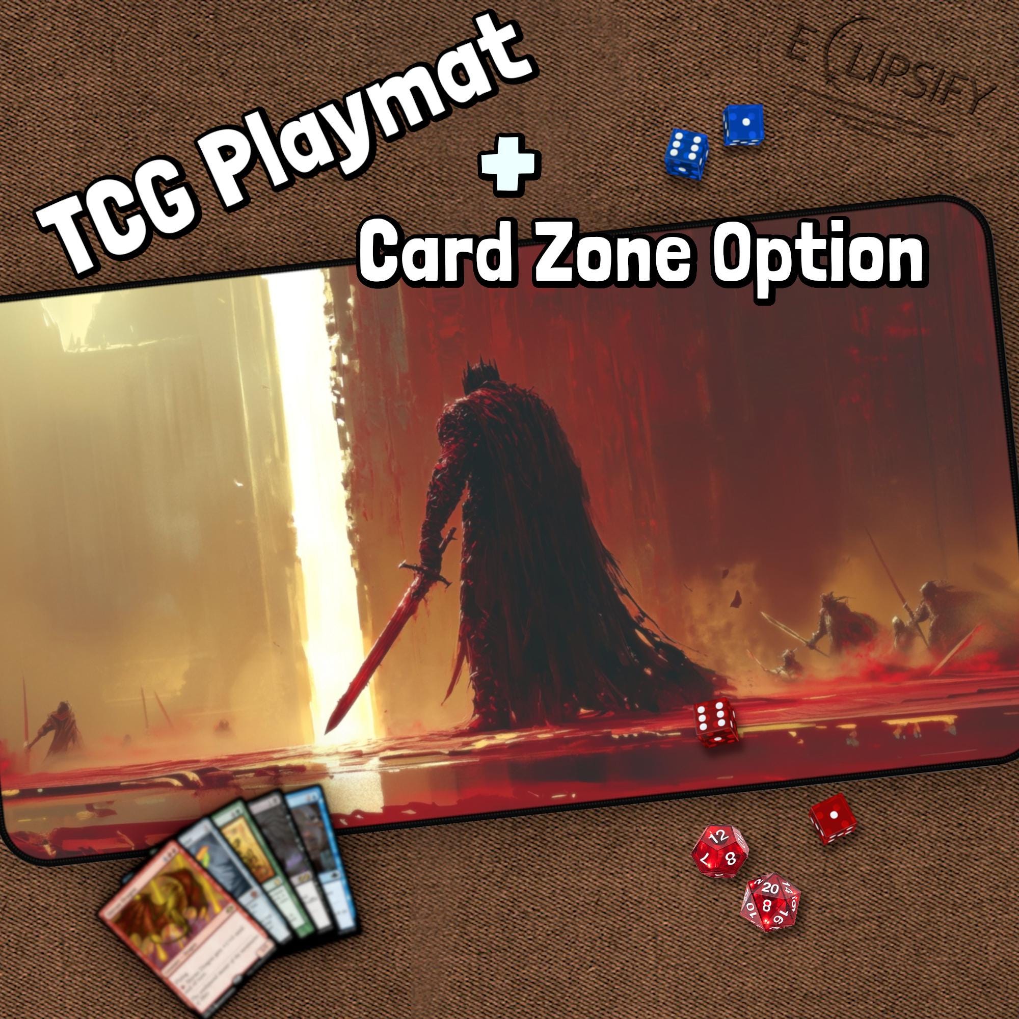 Dark Demon Slayer TCG Playmat, Demon Fantasy MTG Play Mat With Zones, Red Playmat, Evil Warrior Playmat, Gifts for Gamers, Board Game