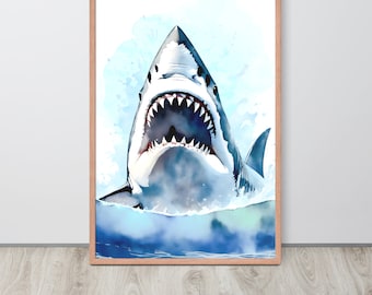Great White Shark WaterColor, Shark decor, Shark Watercolour wall decor, Shark Poster, Shark Print, Sharks Art, Shark Watercolor