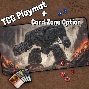 Tapete de jogo Titan Mech Destroyer TCG, robô, laranja, tapete de jogo MTG com zonas, tapete de jogo de fantasia, presentes para jogadores, jogo de tabuleiro