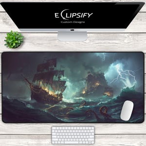 Alfombrilla de escritorio con diseño de barco pirata, alfombrilla de ratón con temática de ladrones marinos, diseño de barco pirata, fantasía, alfombrilla de juego MTG, alfombrilla de juego TCG, alfombrilla de escritorio oceánica, alfombrilla de ratón para juegos.