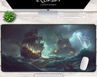 Pirate Ship Desk Mat, Sea Thieves Mouse Pad, Pirate Ship, Fantasy, MTG Play Mat, TCG Play Mat, Ocean Desk Mat, Gaming Mouse Pad