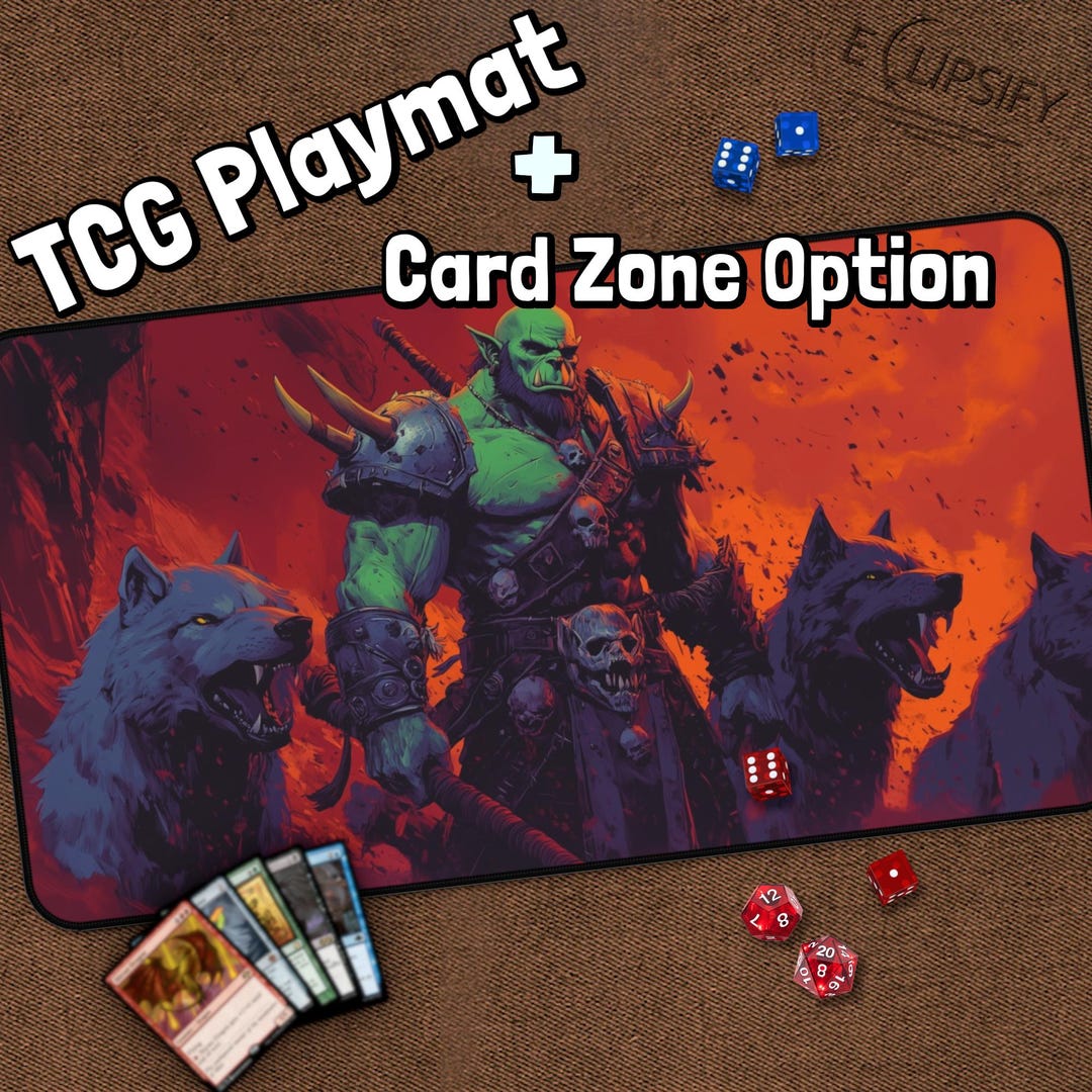 Orc With Wolves Playmat, Fantasy MTG Play Mat With Zones, World Desk ...