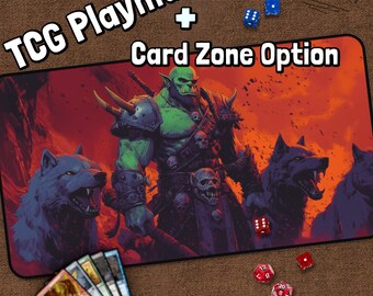 Orc With Wolves Playmat, Fantasy MTG Play Mat With Zones, World Desk Mat, Playmat, Gifts for Gamers, Board Game, Gaming Mouse Pad, Craft
