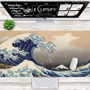 Great Wave Mouse Pad, The Great Wave off Kanagawa, Hokusai, Japanese, Sunset Desk Mat, Gamer Mouse Pad, Gamer Desk Mat