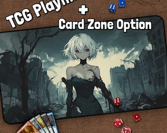 Zombie Girl TCG Playmat, Anime Girl, White Hair, Cute MTG Play Mat With Zones, Anime Girl Playmat, Gifts for Gamers, Board Game