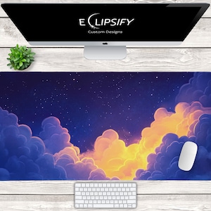 Pastel Purple Mouse Pad, Yellow Desk Mat, Cute Pastel Desk Mat, Cute Cloud Desk Mat, Gaming Mouse Pad, Desk Decor