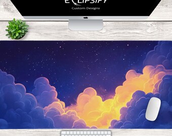 Puede incluir: Un tapete de escritorio con un cielo nocturno estrellado y nubes en tonos de morado, amarillo y naranja. El tapete incluye el texto "ECLIPSIFY Custom Designs".
