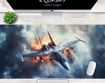 Fighter Jet Gaming Mouse Pad, F 16 Falcone, Plane Desk Mat, Jet, Aircraft, World War, TCG Play Mat, Thunder, Gaming Mouse Pad, Gamer gift