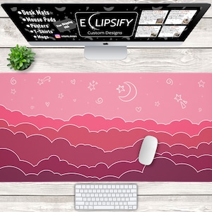 Kawaii Mouse Pad, Pink Desk Mat, Cosy Gaming Mouse Pad, Lofi Deskpad, Pastel Laptop Mat, Cute Desk Accessories, Kawaii Desk Decor