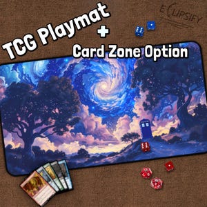 Starry Night Police Box TCG Playmat Roxo, MTG Play Mat Com Zonas, Playmat, Presentes para Jogadores, Jogo de Tabuleiro