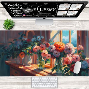 Blumen Mousepad, Blumen Schreibtischmatte, Blumen Maus Pad, Lofi Schreibtischmatte, Boutique, Rosen, Gaming Maus Pad, Gaming Schreibtischmatte
