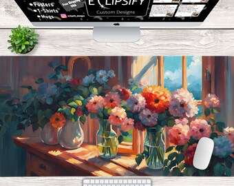 Flower Mousepad, Flower Desk Mat, Floral Mouse Pad, Floral Desk Mat, Lofi Desk Mat, Boutique, Roses, Gaming Mouse Pad, Gaming Desk Mat
