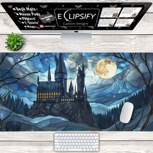 Wizard Mouse Pad, Wizard Desk Mat, Wizard Castle Desk Mat, Stained Glass, Magical Castle, Mythical, TCG Play Mat, Gaming Mouse Mouse Pad
