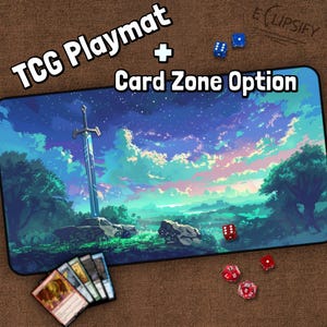 Sword in Stone TCG Playmat, Legend of, Blue Gaming MTG Play Mat With Zones, King Arthur, Excalibur Playmat, Gifts for Gamers, Board Game