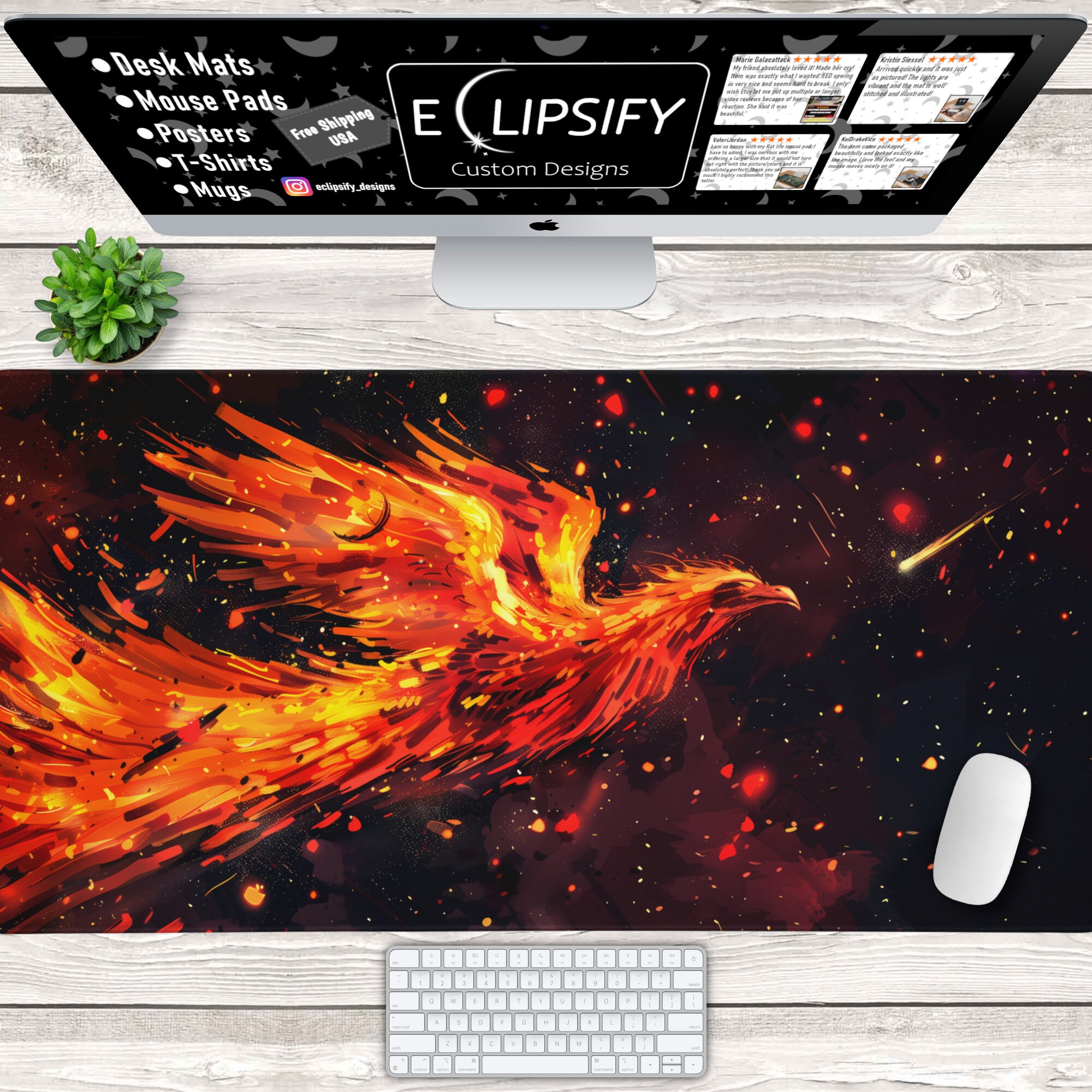 Phoenix Mouse Pad, Phoenix Desk Mat, Minimalist Mouse Pad, TCG