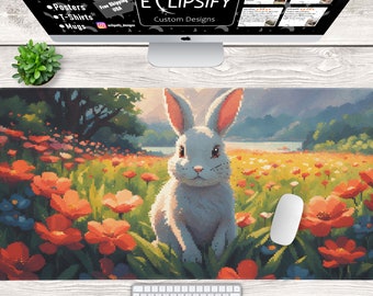 Pixel Art Kawaii Bunny Mouse Pad, Anime bunny Desk Mat, Kawaii bunny, Gamer Mouse Pad, Gamer Desk Mat