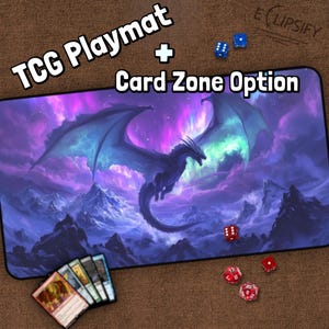 Magischer Drache Tcg Spielmatte, Auoro, Drache MTG Spielmatte mit Zones, Blaue Fantasy Krabbeldecke, Geschenke für Gamer, Brettspiel